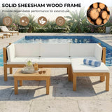 Outdoor Sheesham Wood & Rope L-Shape Sofa Set (Black & White)