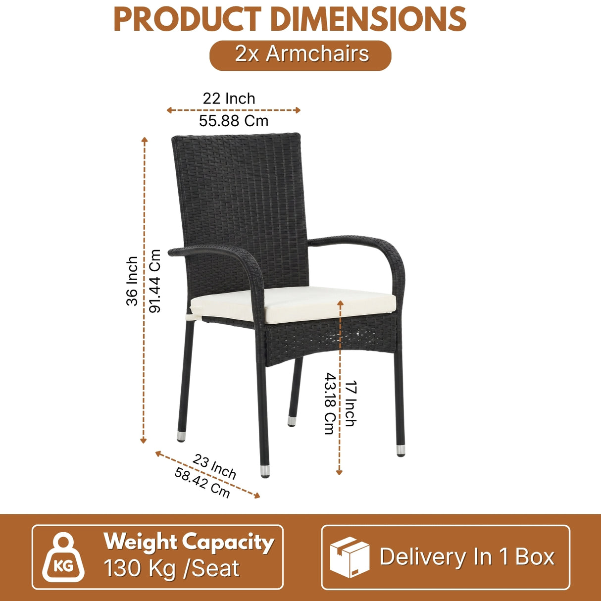 2-Piece Outdoor Rattan Wicker Patio Dining Chairs