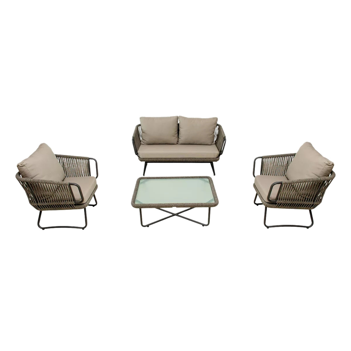 4-Piece Rope Sofa Set With Glass Top Table