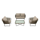 4-Piece Rope Sofa Set With Glass Top Table