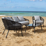 4-Piece Outdoor Rope Patio Sofa Set (Black & Off-White)
