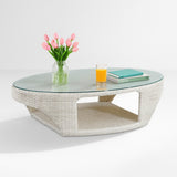 Outdoor White Rattan Wicker Sofa Chairs With Glass Top Table