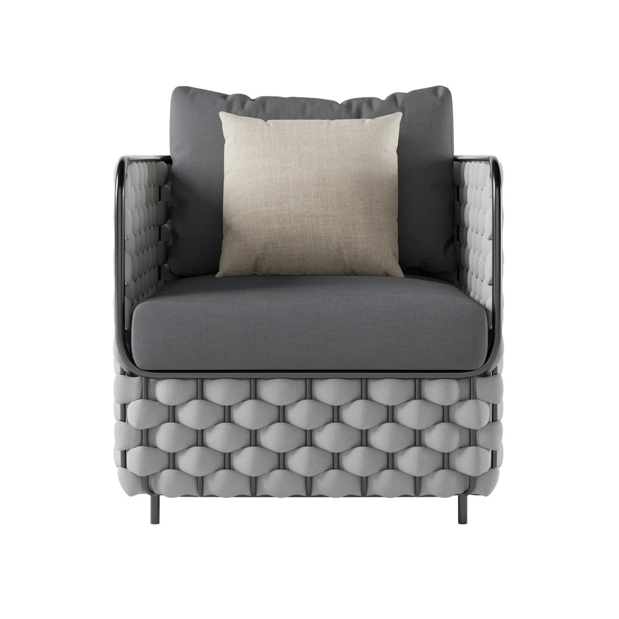 4 Piece Outdoor Rope Sofa Set with Glass Top Coffee Table (Light Grey & Dark Grey)