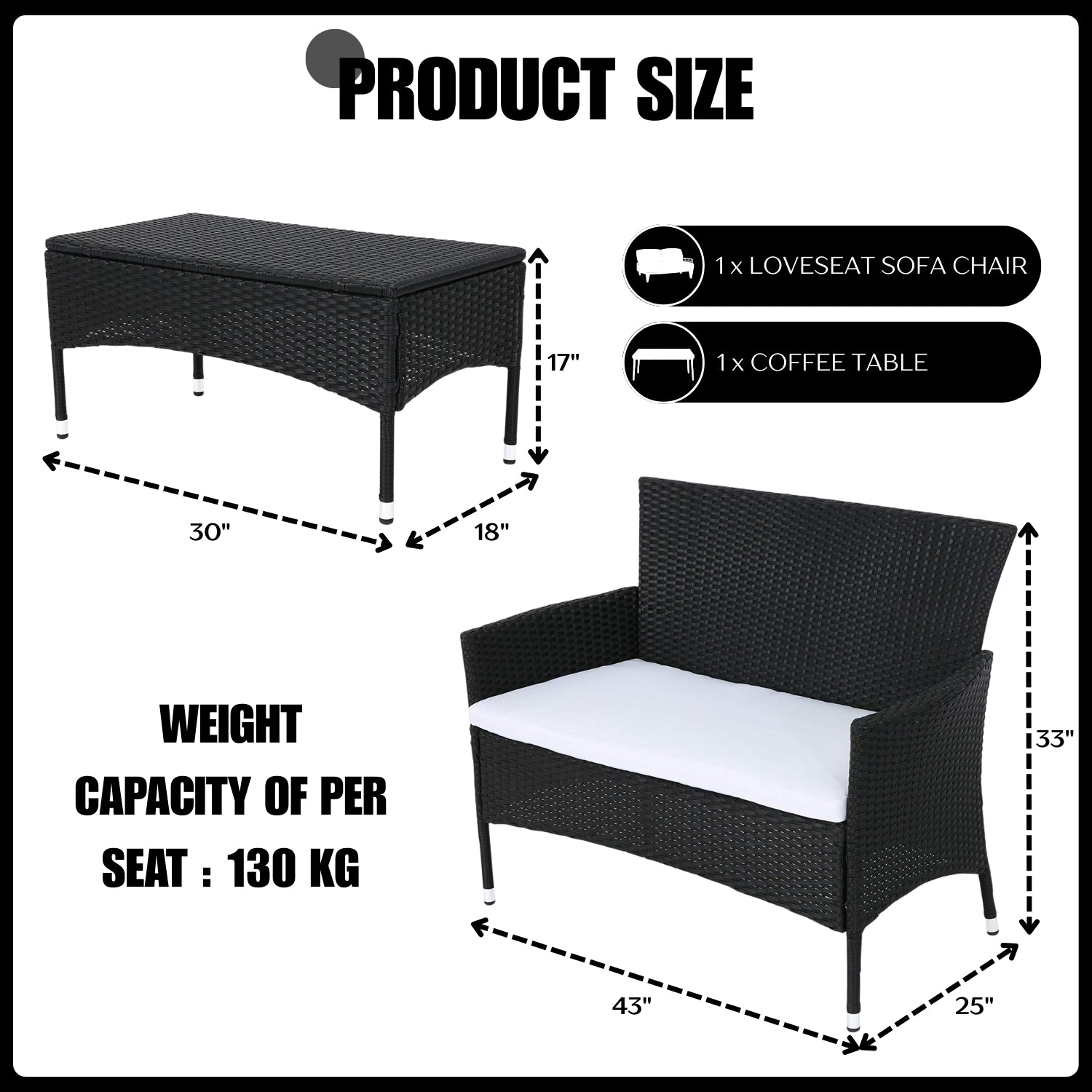 2-Piece Outdoor Rattan Wicker Loveseat Sofa