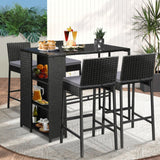 5-Piece Outdoor Rattan Wicker Bar Set with Glass Top Table