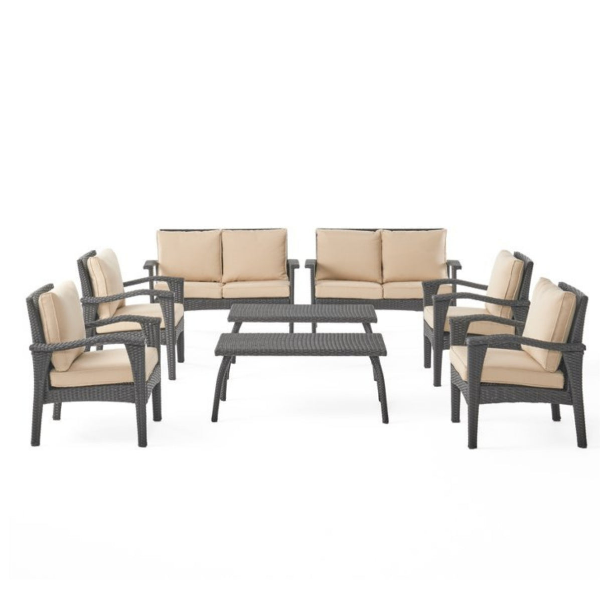 Dark Brown 8 Seater Outdoor Wicker Conversation Set