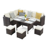 6-Pieces L-Shape Patio Rattan Dining Set