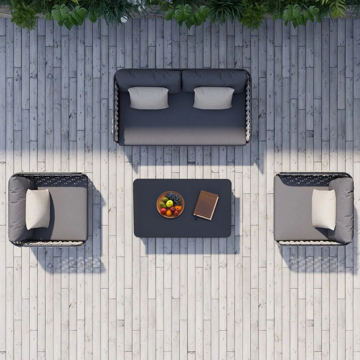 4 Piece Outdoor Rope Sofa Set with Glass Top Coffee Table (Light Grey & Dark Grey)