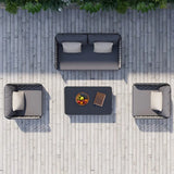 4 Piece Outdoor Rope Sofa Set with Glass Top Coffee Table (Light Grey & Dark Grey)