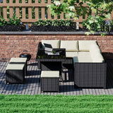 6-Piece Outdoor Wicker Patio Dining Set – Black/Cream