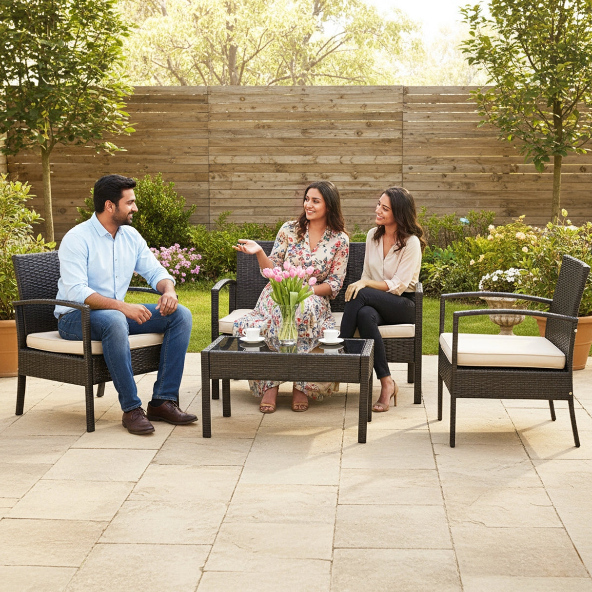 4 Pieces Patio Furniture Set, Outdoor Sectional Sofa