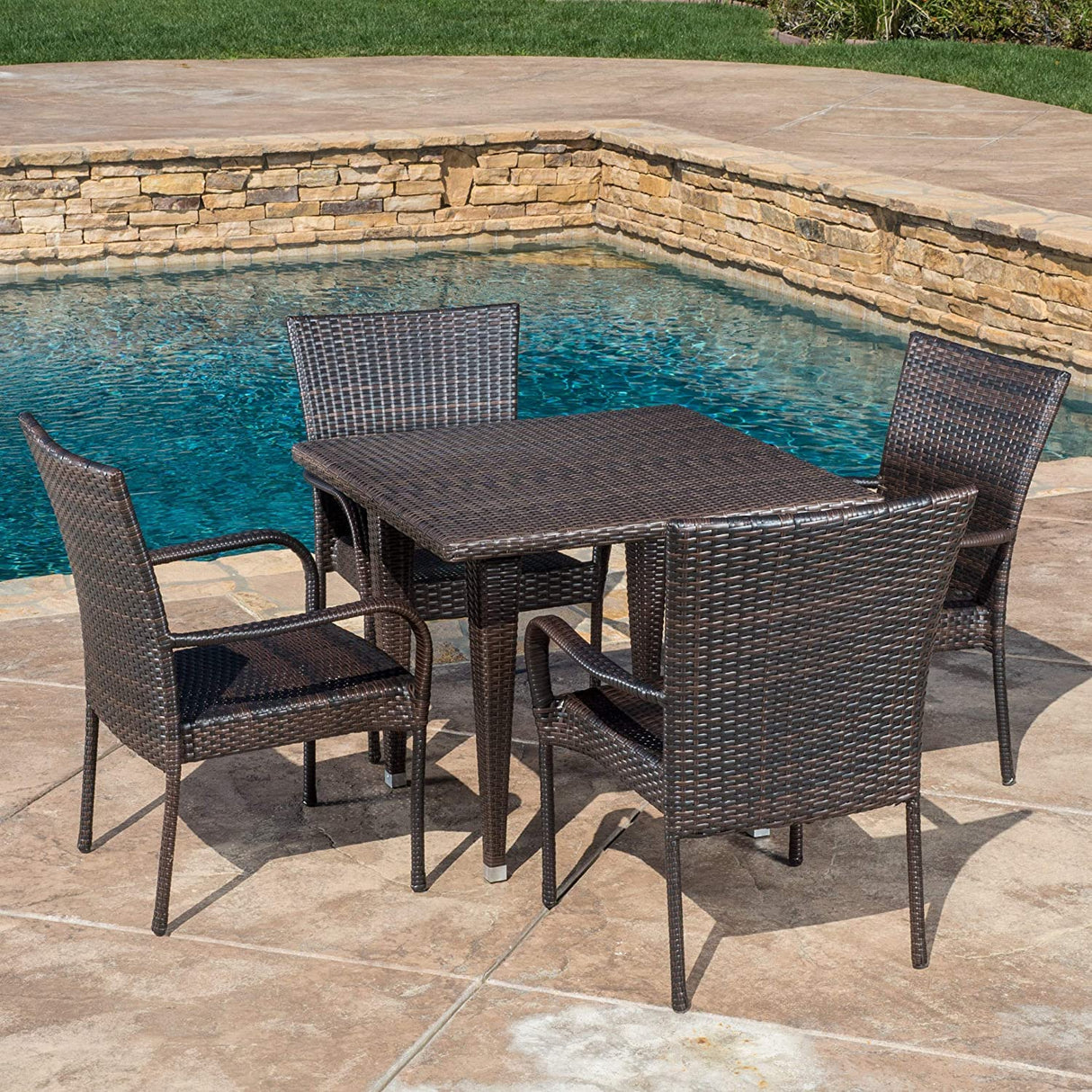 Outdoor All-Weather Resistant Rattan Wicker 5-Piece Dining Set (Dark Brown)