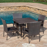 Outdoor All-Weather Resistant Rattan Wicker 5-Piece Dining Set (Dark Brown)