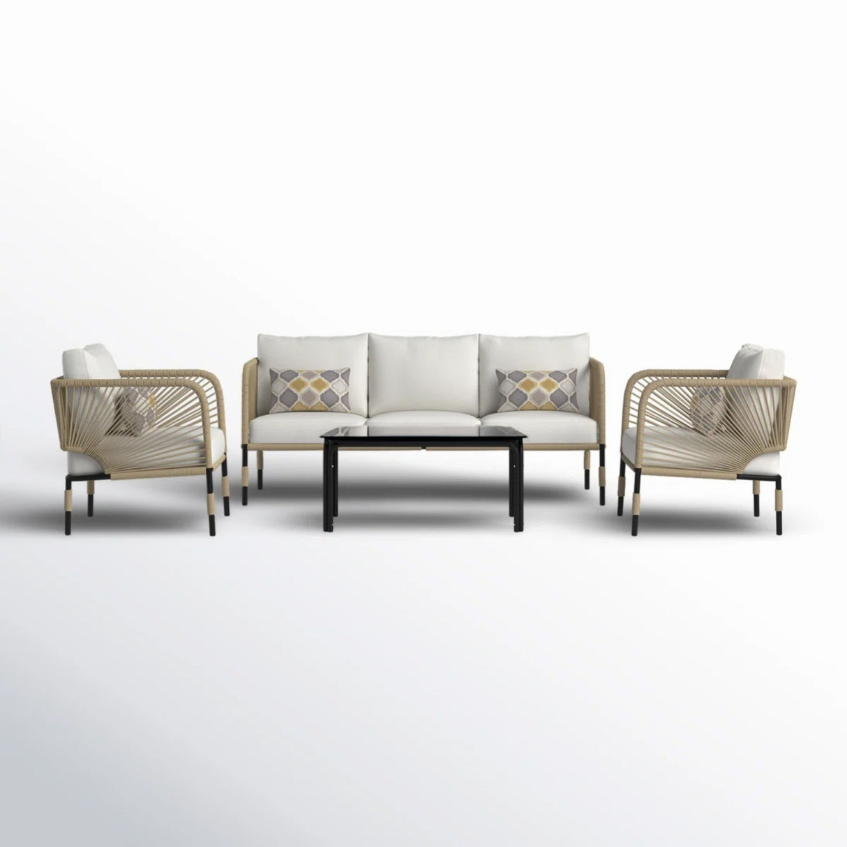 Outdoor Rope 5-Seater Sofa Set With Glass Top Table