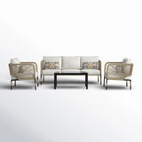 Outdoor Rope 5-Seater Sofa Set With Glass Top Table