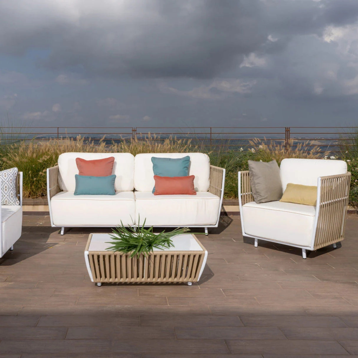 All-Weather Rope 4- Seater Sofa Set With Glass Top Table