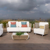All-Weather Rope 4- Seater Sofa Set With Glass Top Table