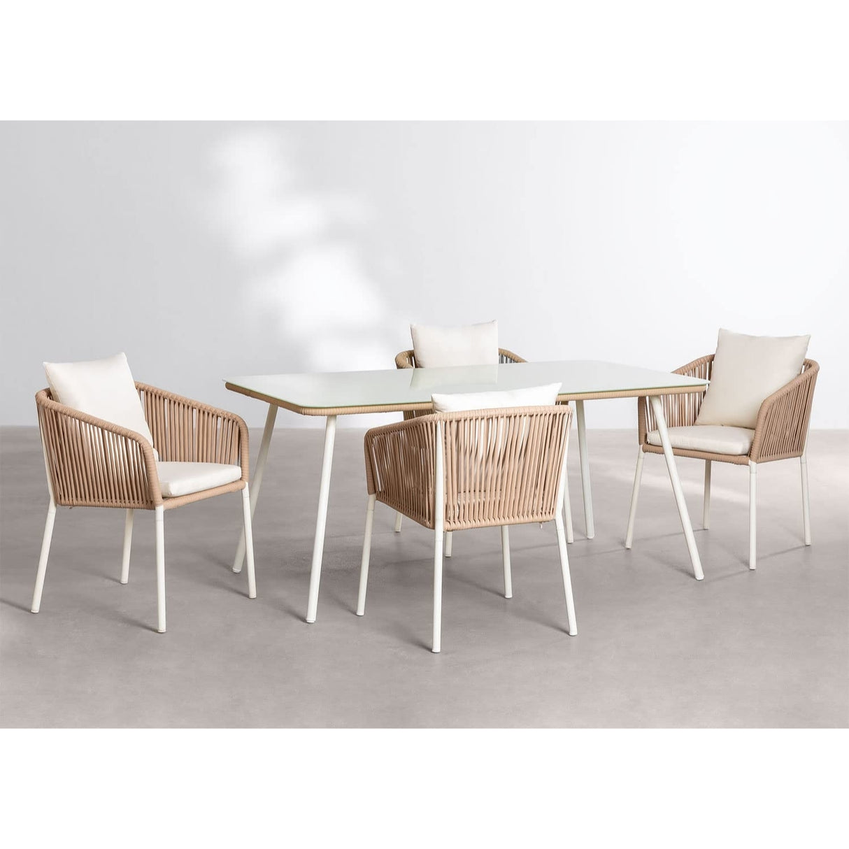 5-Piece Outdoor Patio Dining Set With Rattan Chairs & Glass-Top Table