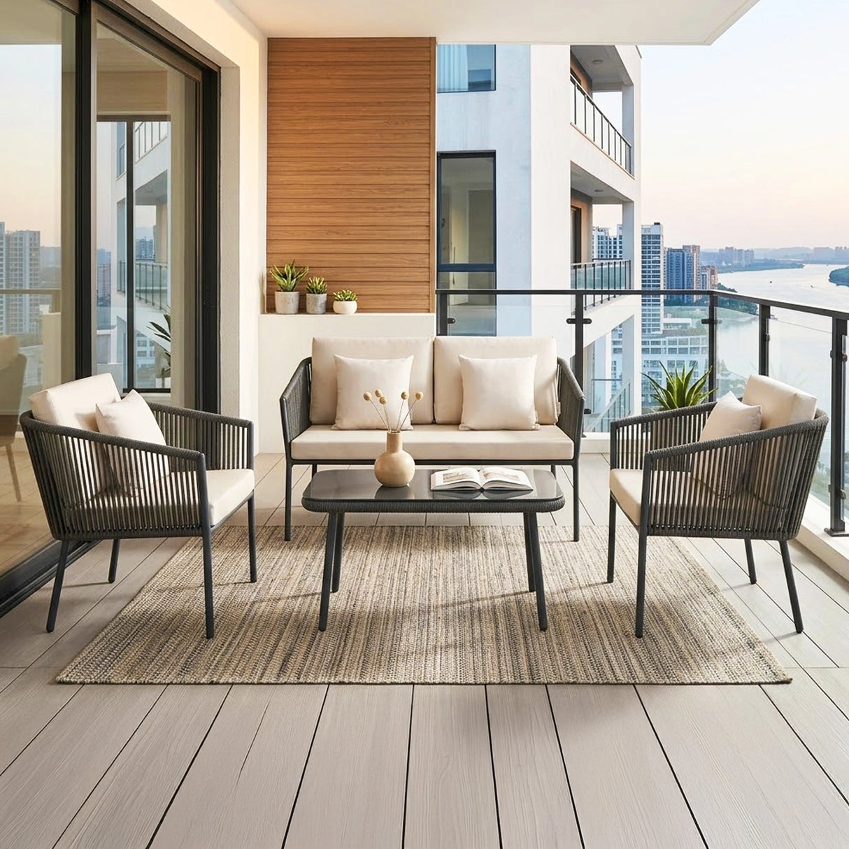 Outdoor 4 Seater Rope Sofa Set