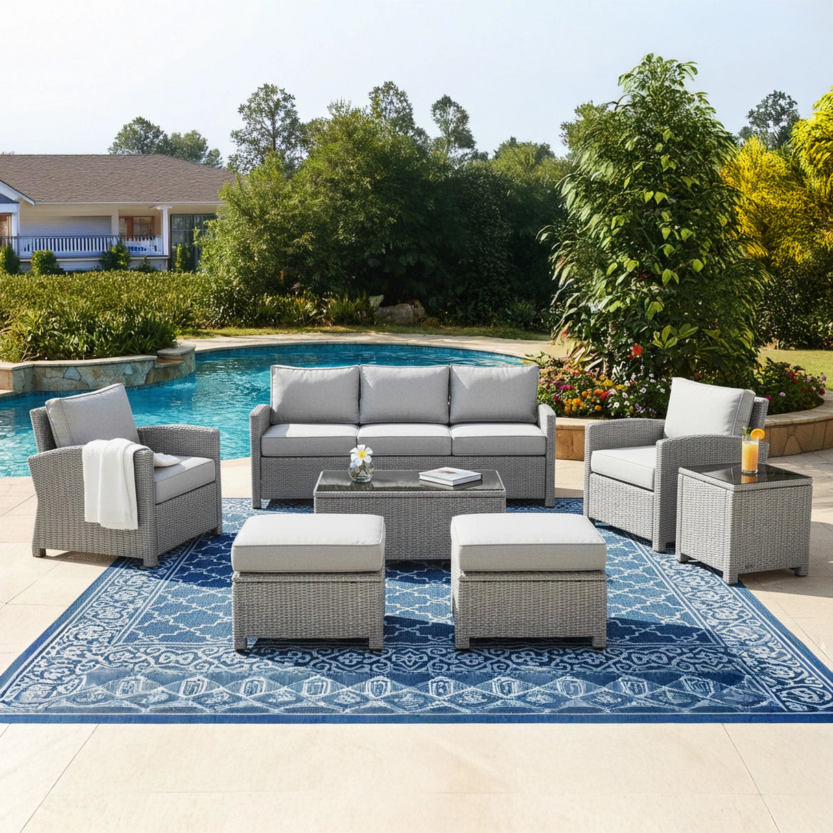 7 Piece Outdoor Wicker Conversation Furniture Set
