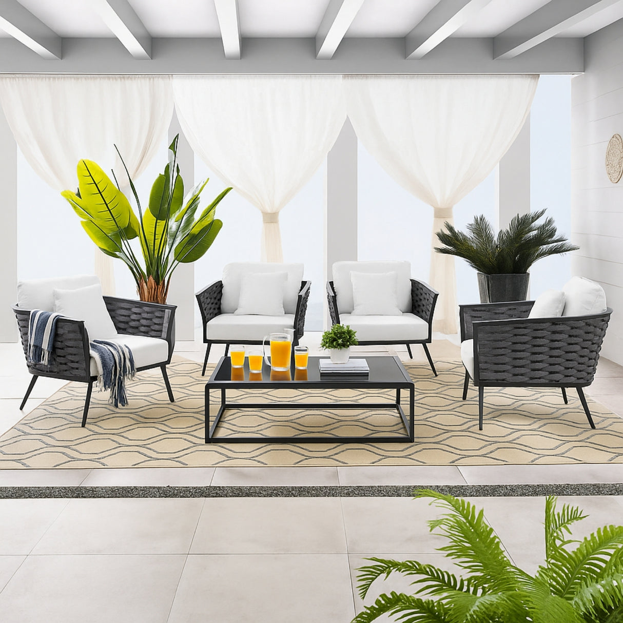 6-Piece Outdoor Rope Sofa Set (Grey & White)