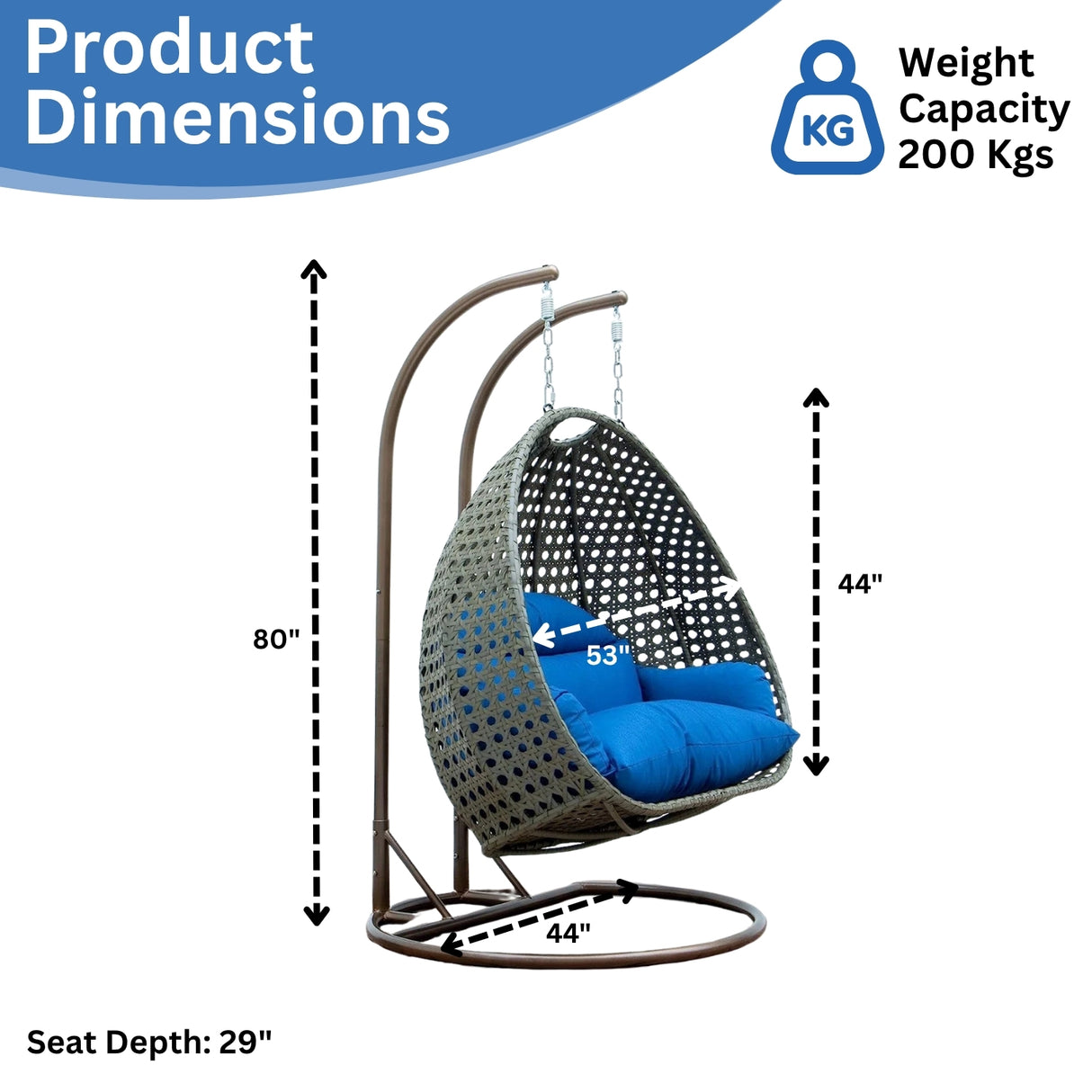 Double Seater Hanging Swing Chair (Dark Brown/Royal Blue)