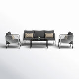 Outdoor Rope 5-Seater Sofa Set With Glass Top Table