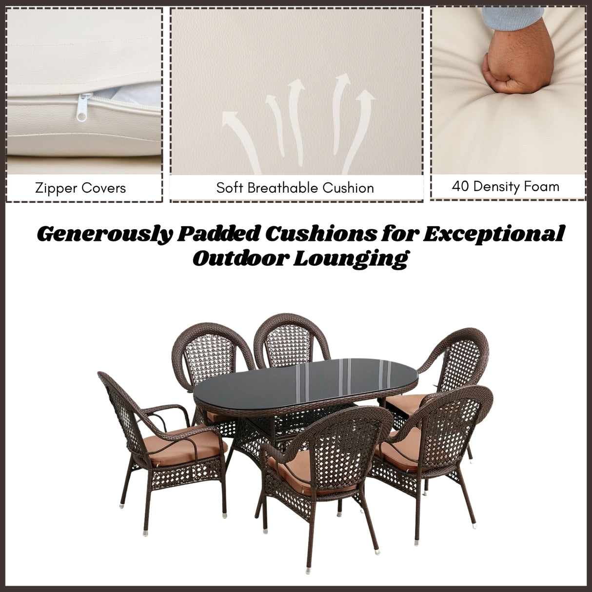 Outdoor All-Weather Resistant Rattan Wicker 7-Piece Dining Set
