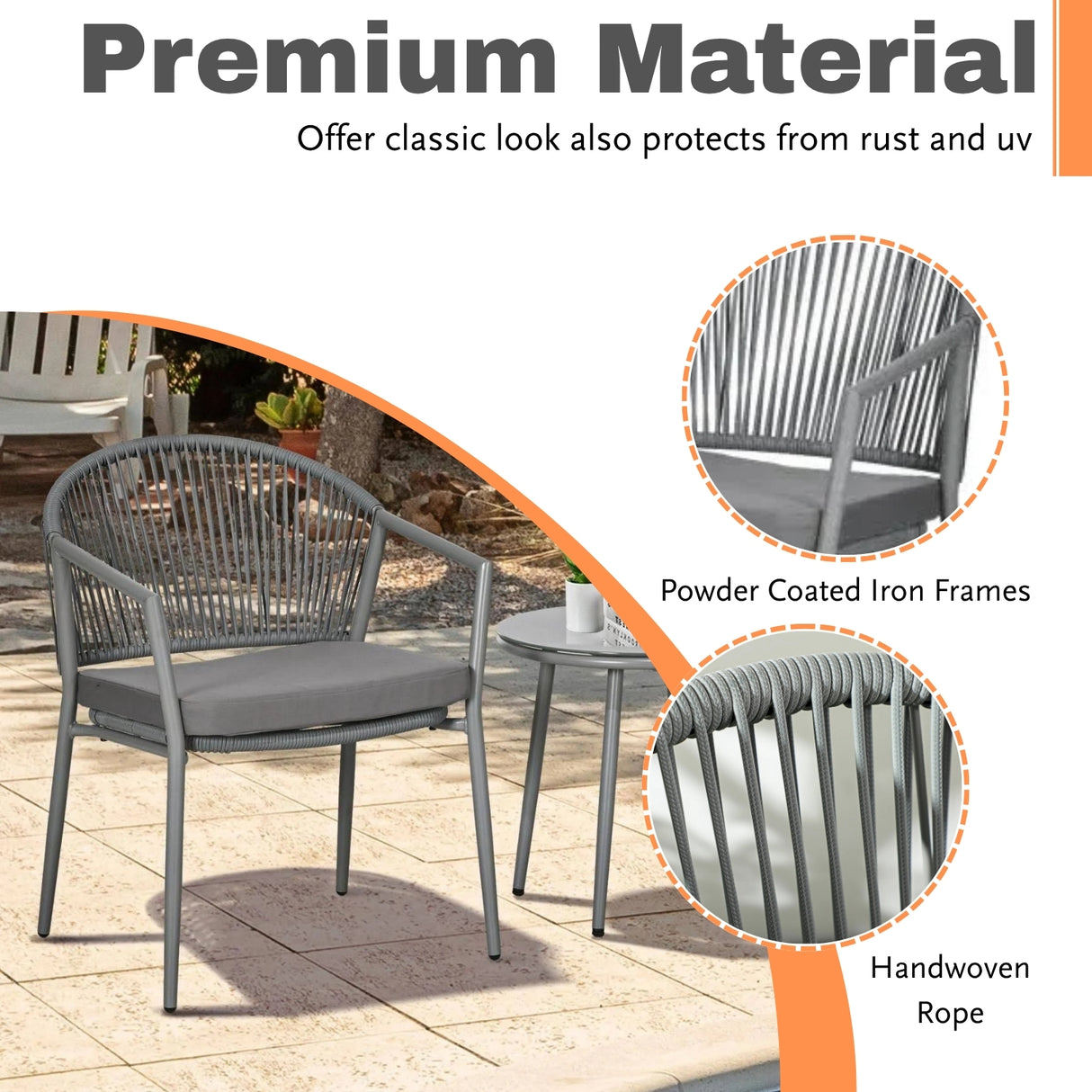 3 Piece Garden Outdoor Rope Patio Set