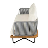 Outdoor 6-Piece Rope Woven Conversation Sofa Set with Wooden Top Table