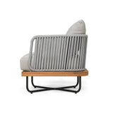 Outdoor 6-Piece Rope Woven Conversation Sofa Set with Wooden Top Table