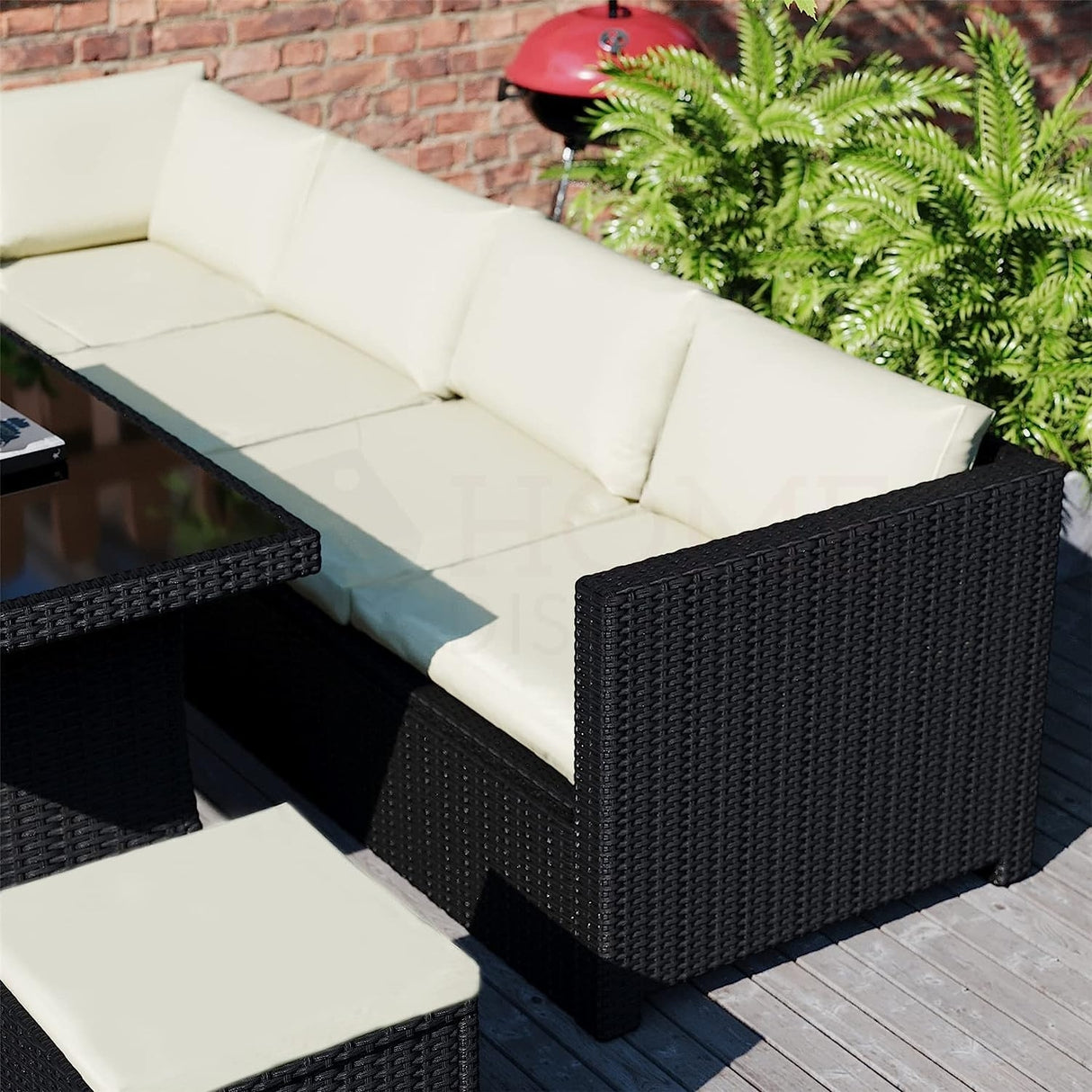 6-Piece Outdoor Wicker Patio Dining Set – Black/Cream