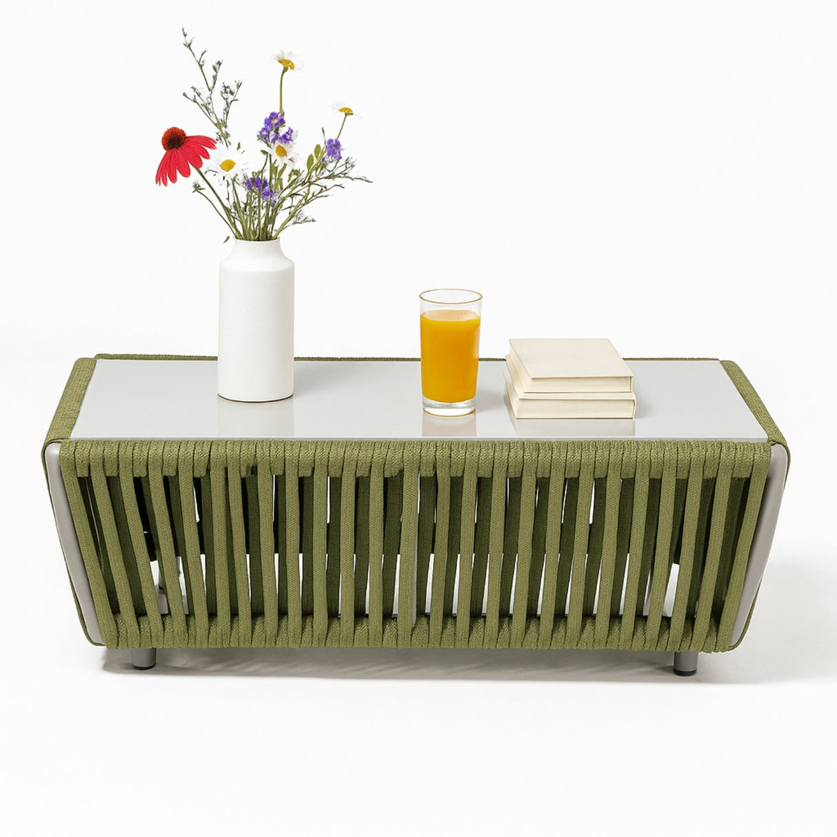 All-Weather Rope 5 Seater Sofa Set With Glass Top Table