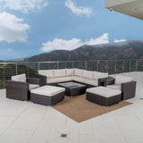 7-Piece Rattan Sectional Sofa Set (Dark Brown/Cream)