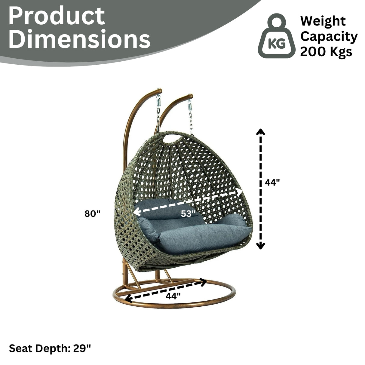 Double Seater Hanging Swing Chair (Dark Brown/Dark Grey)
