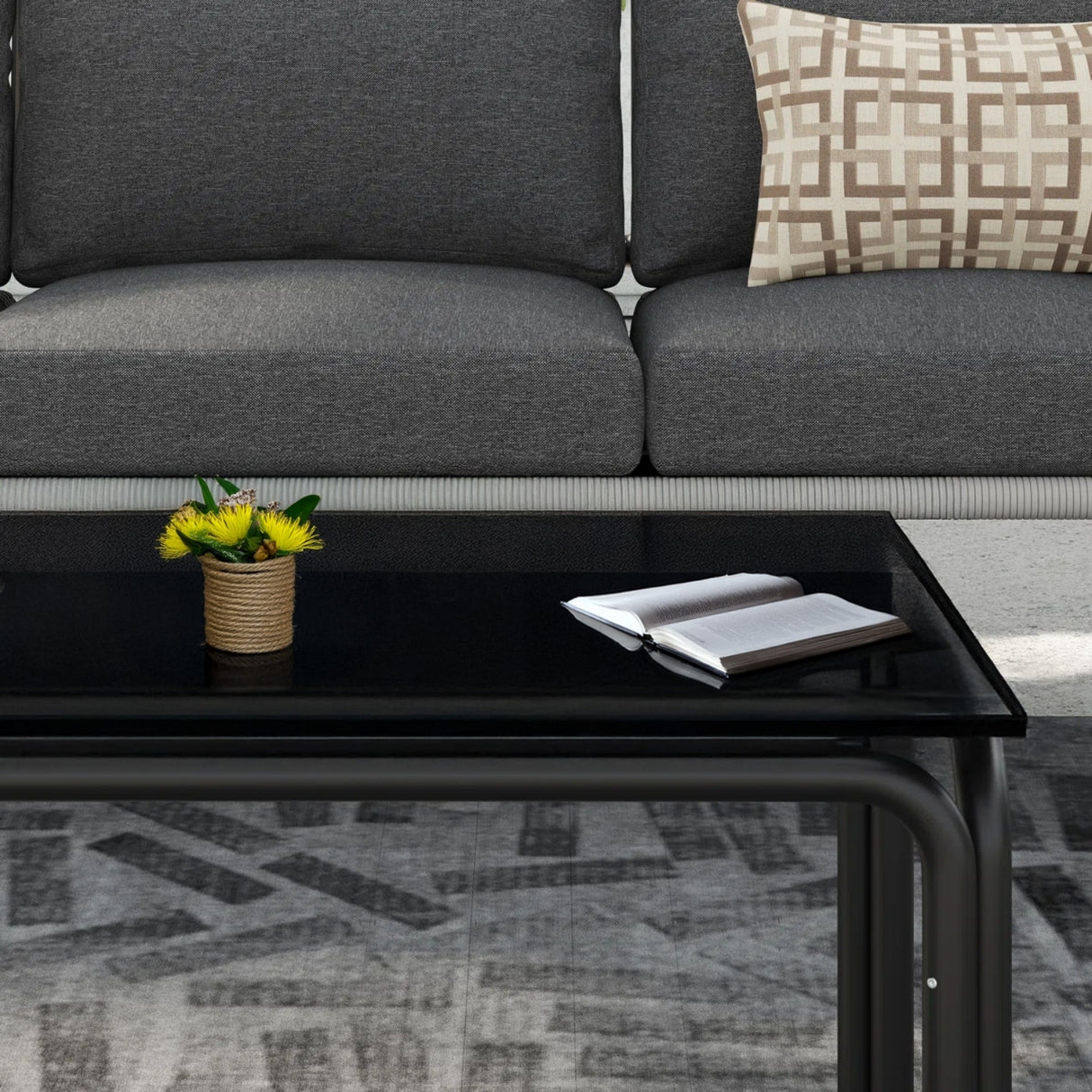 Outdoor Rope 5-Seater Sofa Set With Glass Top Table
