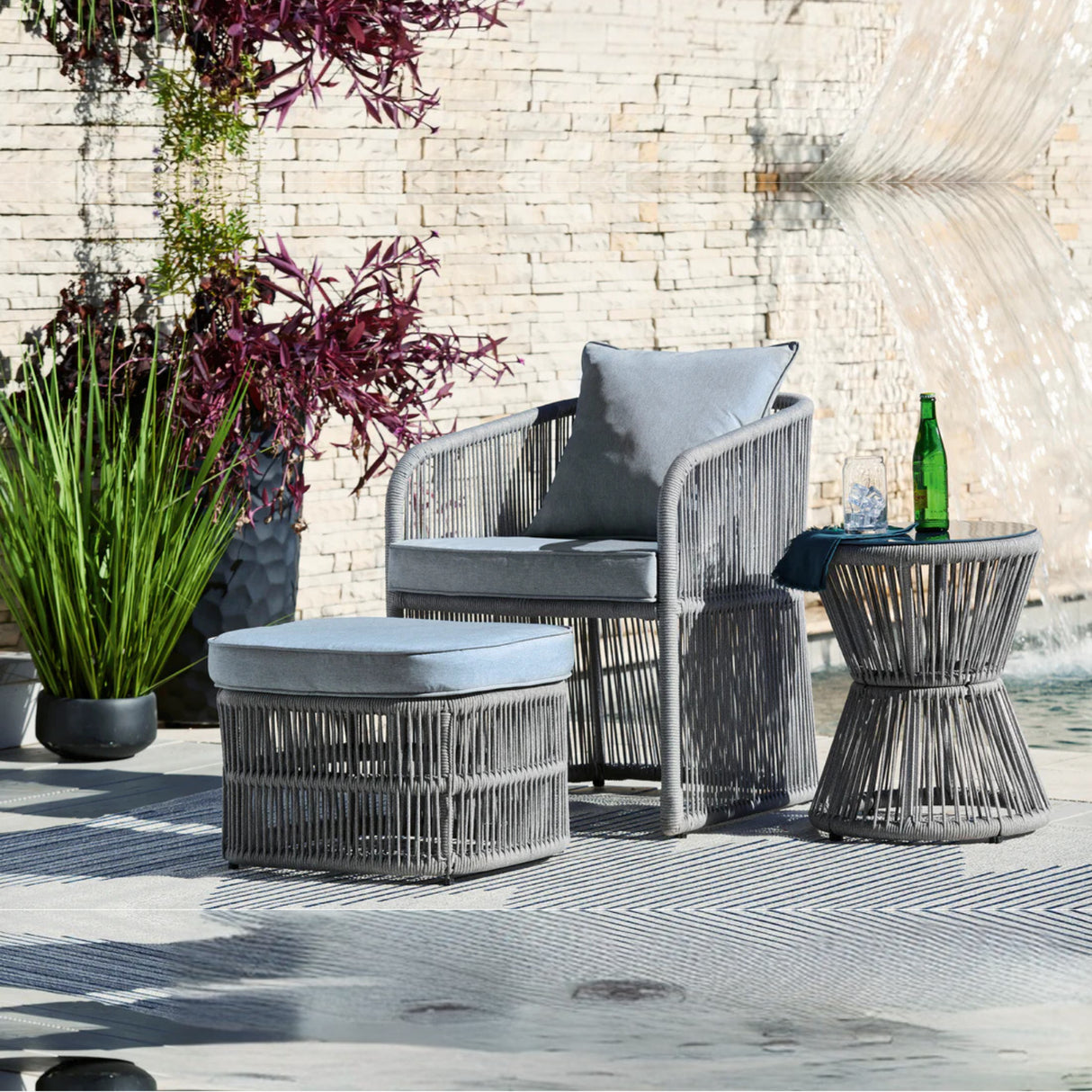 Outdoor 3 Piece Rope Patio Sofa Set (Grey)