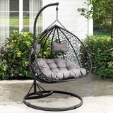 Double Seater Rattan & Wicker Swing (Black & Grey)