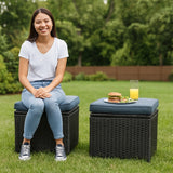 5-Piece Wicker Patio Conversation Set (Dark Brown/ Cyan Blue)