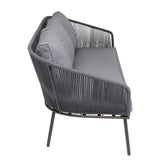 Outdoor Rope 5-Seater Patio Sofa Set with Glass Top Table (Grey)