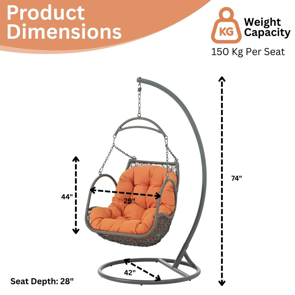 Outdoor Rattan Wicker Hanging Swing Chair with Cushion