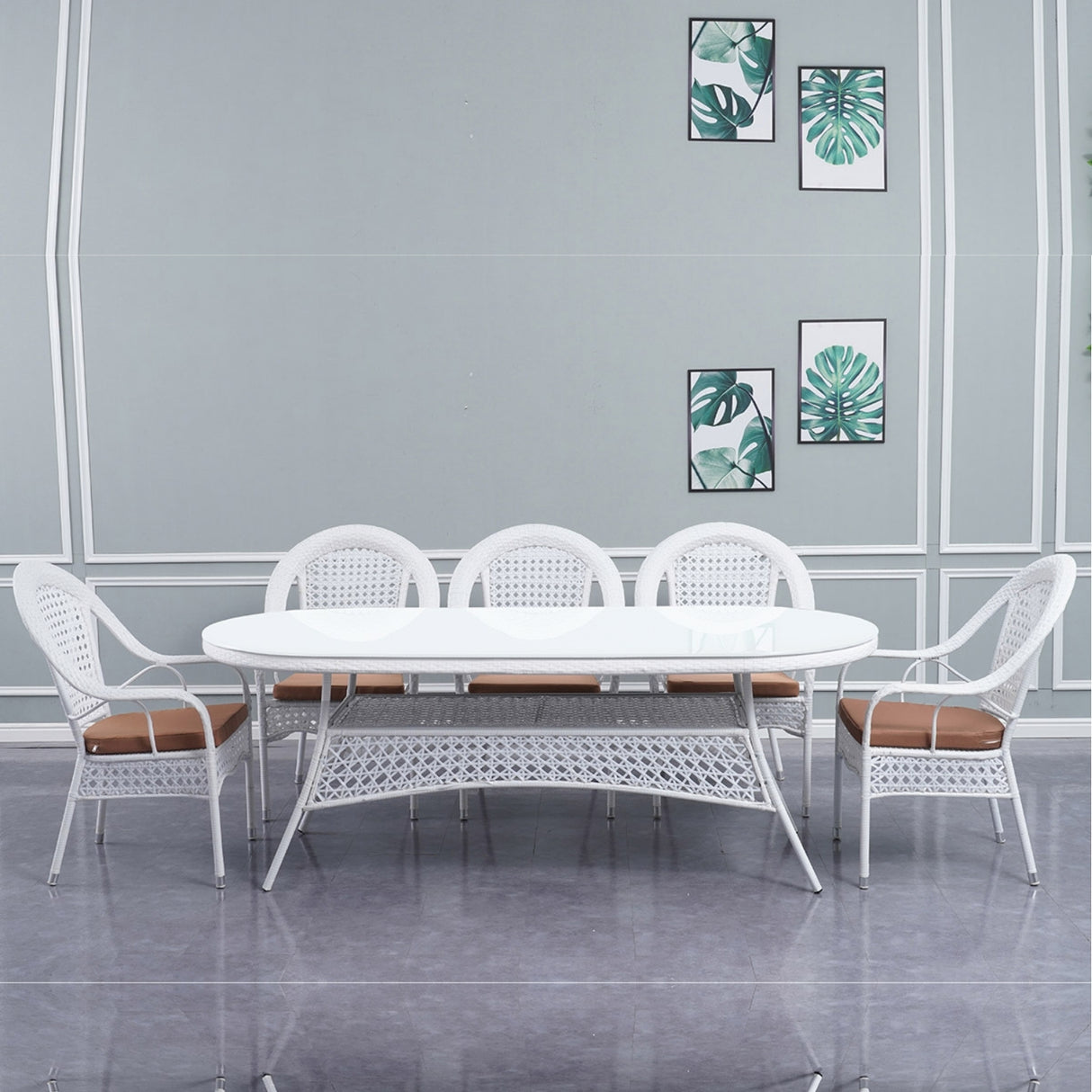 Outdoor All-Weather Resistant Rattan Wicker 7-Piece Dining Set