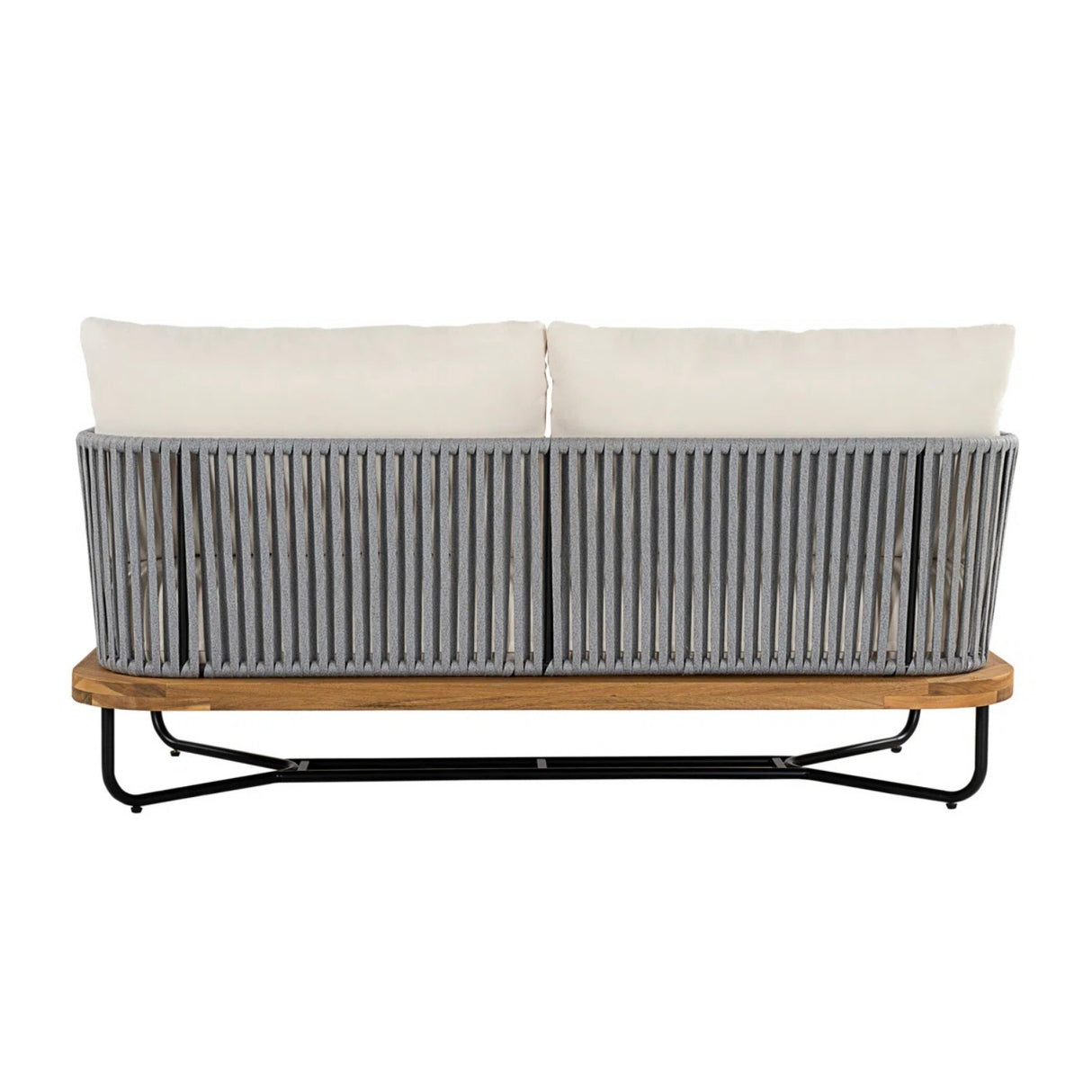 Outdoor 6-Piece Rope Woven Conversation Sofa Set with Wooden Top Table