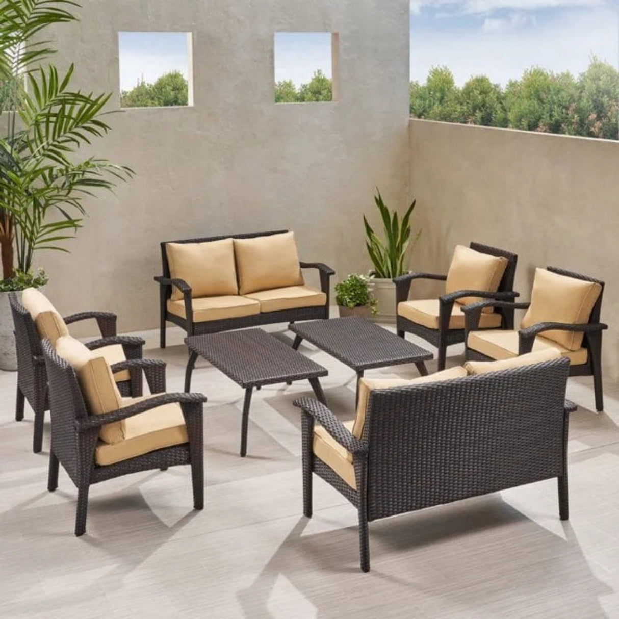 Dark Brown 8 Seater Outdoor Wicker Conversation Set