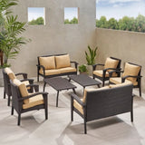 Dark Brown 8 Seater Outdoor Wicker Conversation Set