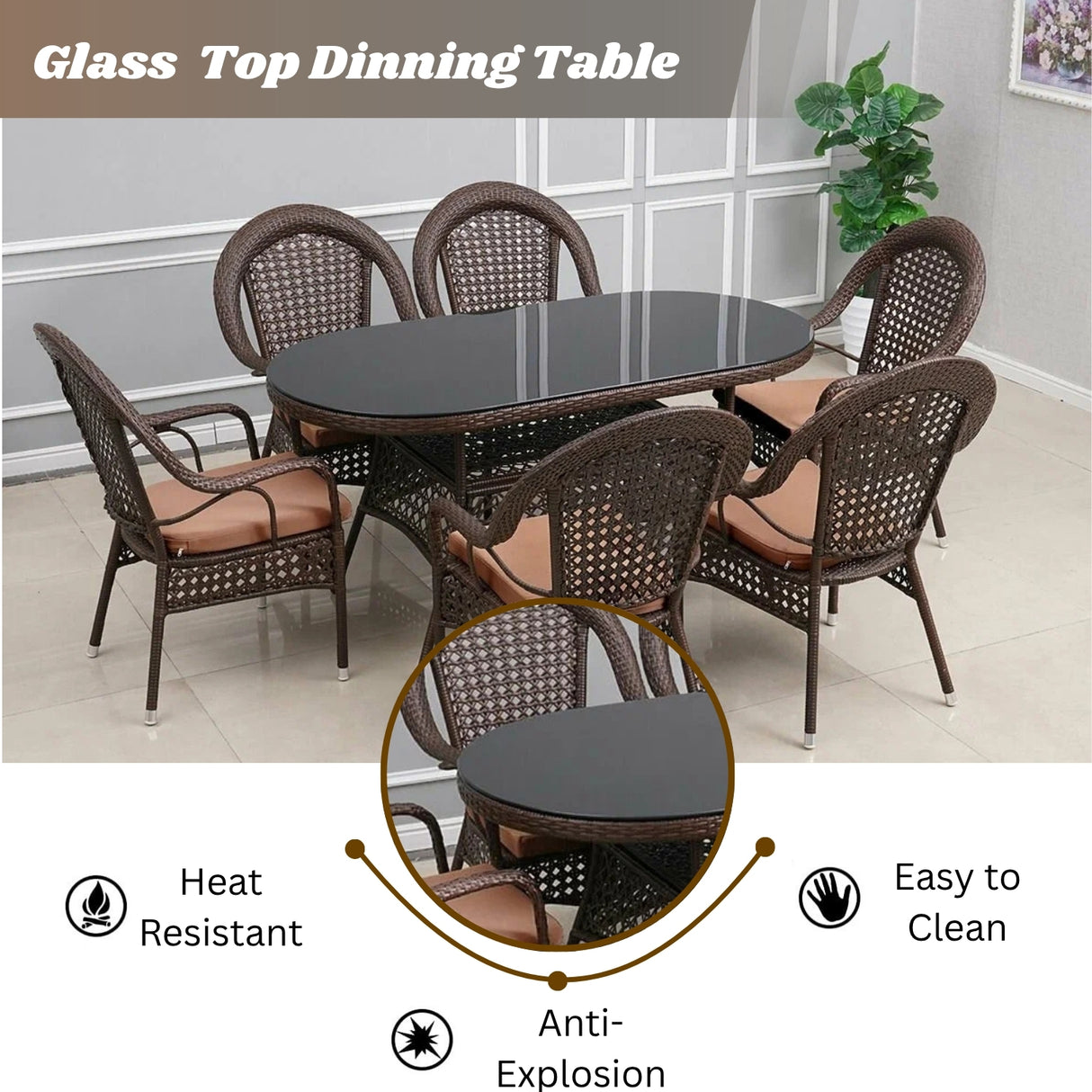 Outdoor All-Weather Resistant Rattan Wicker 7-Piece Dining Set