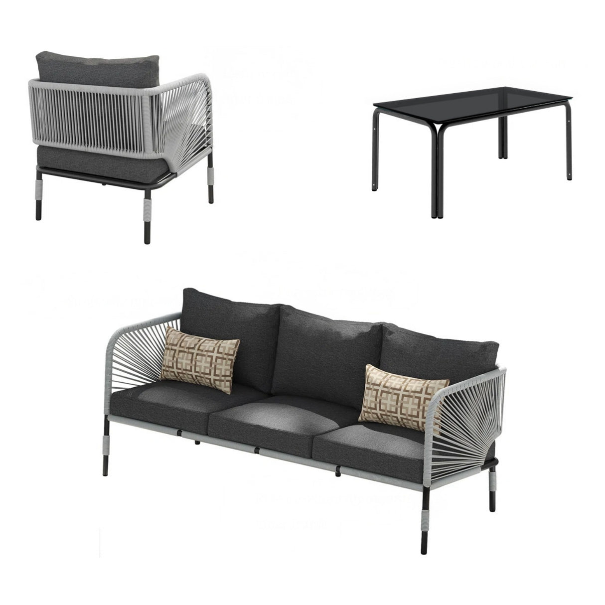 Outdoor Rope 5-Seater Sofa Set With Glass Top Table