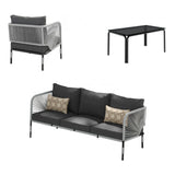 Outdoor Rope 5-Seater Sofa Set With Glass Top Table