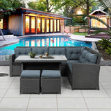 5-Piece Wicker Patio Conversation Set (Dark Brown/ Cyan Blue)