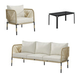 Outdoor Rope 5-Seater Sofa Set With Glass Top Table